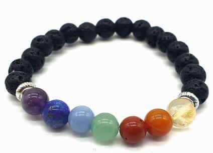 Bracelet pierre de lave et 7 chakras en pierres naturelles pour l'ancrage, l'équilibre énergétique et le bien-être